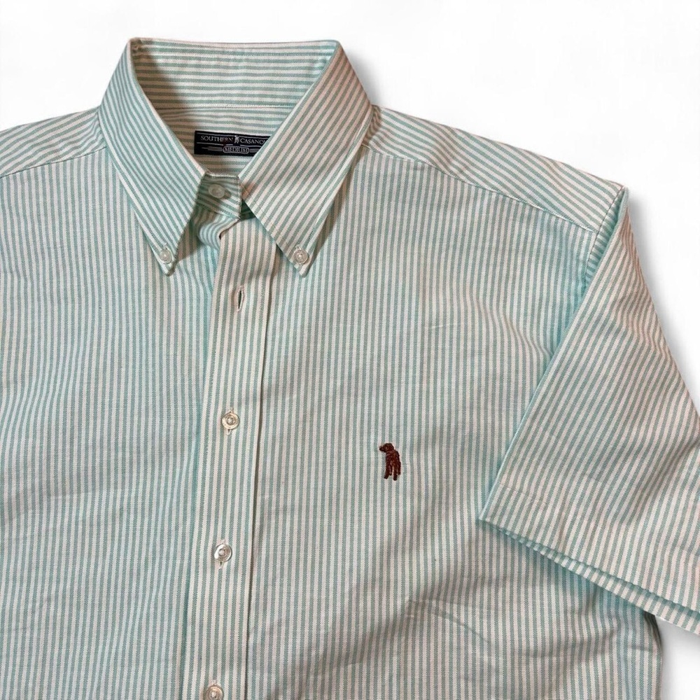 Southern Casanova Men’s M Button-Up – Teal Seafoam Stripes!